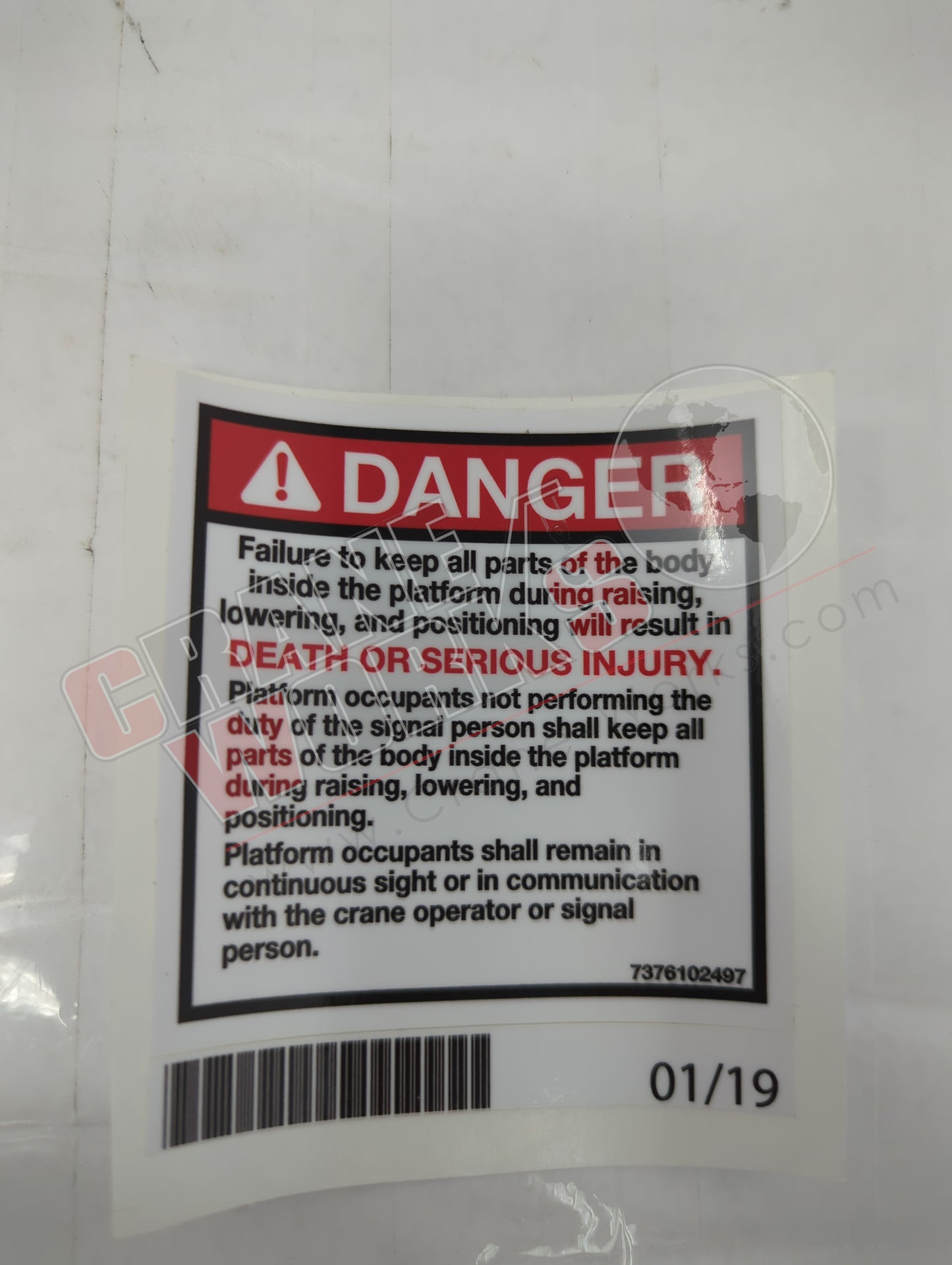 7376102497 | New Decal - Danger Basket Movement Haz