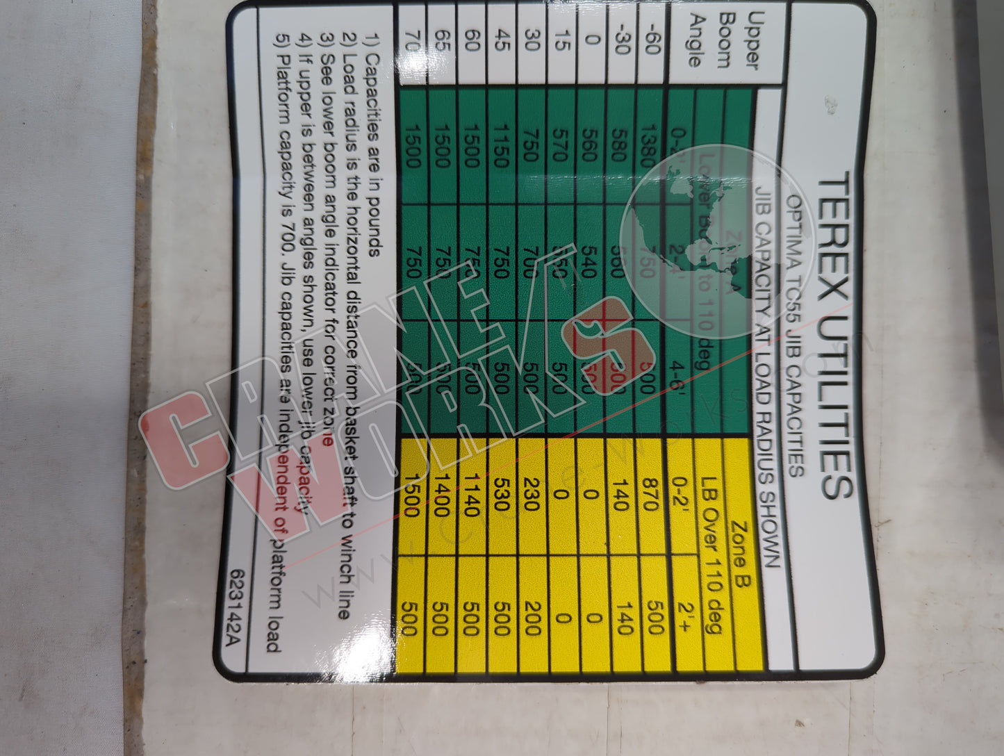 623142TU | New Jib Chart Optima Tc55 700 Lbs