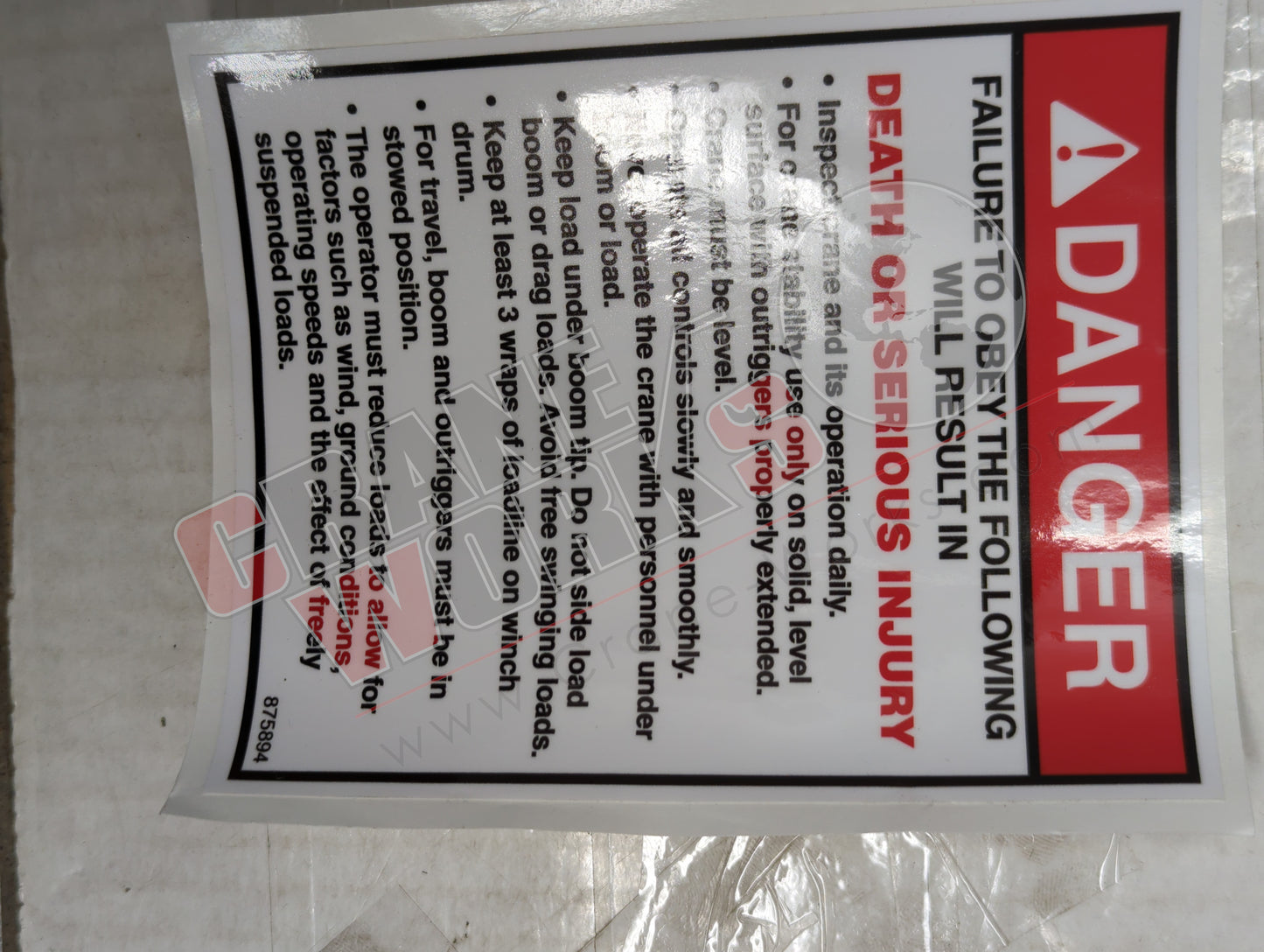 Picture of 875894, a New Decal - Danger Failure To Obey, angle 2.