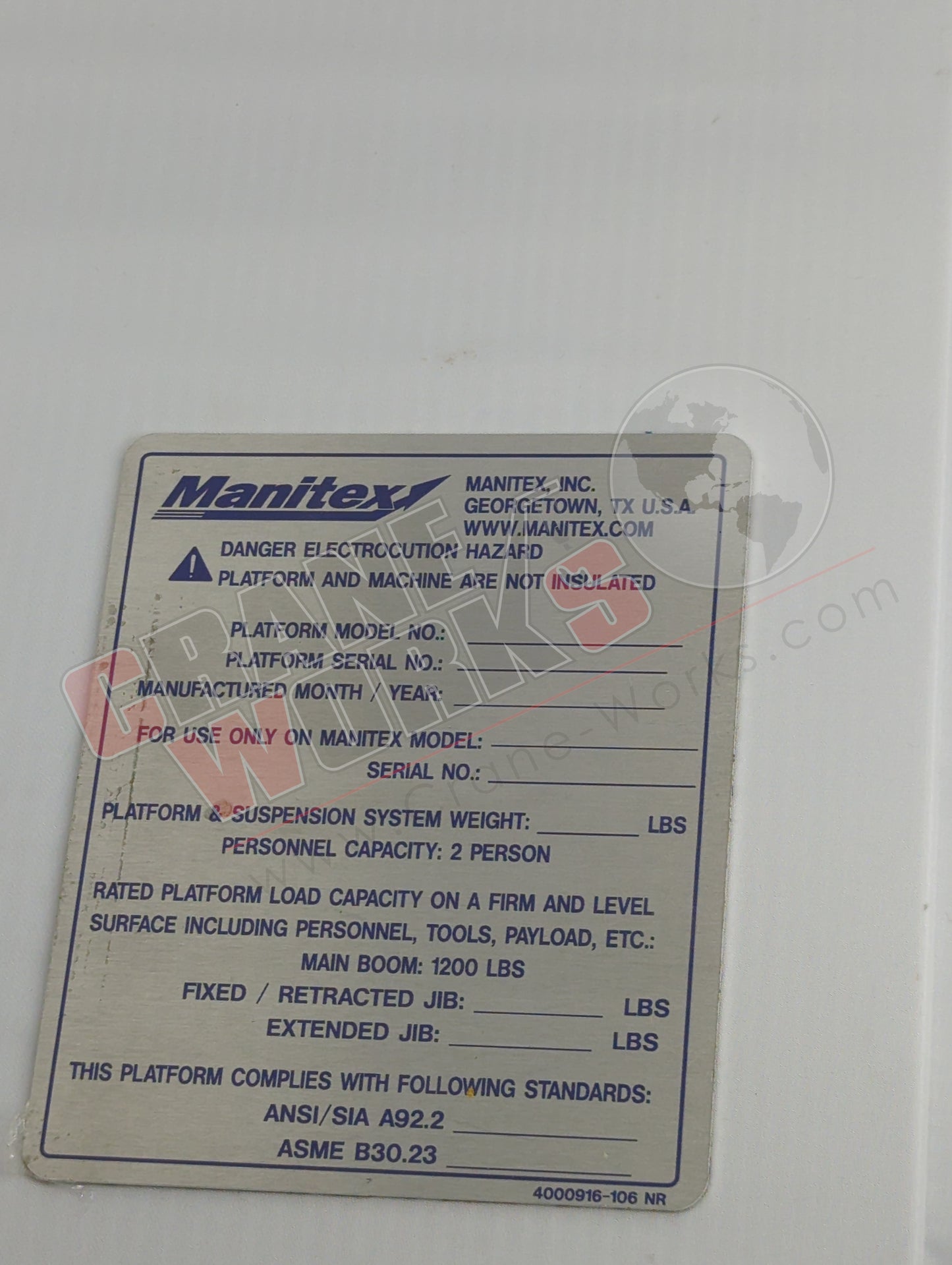 4000916.106 | New Man Basket S/N Plate/Unstamped