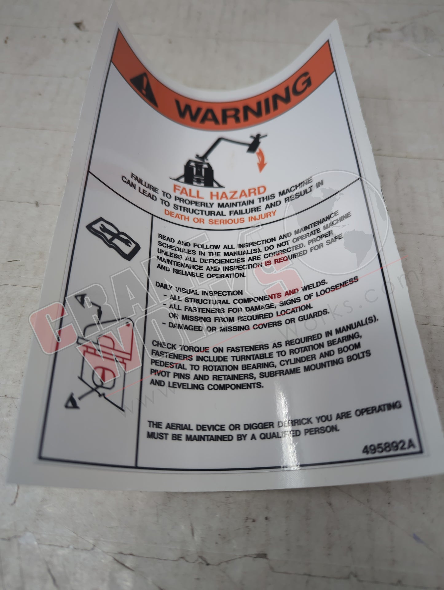 495892TU | New Decal Maintinance Warning