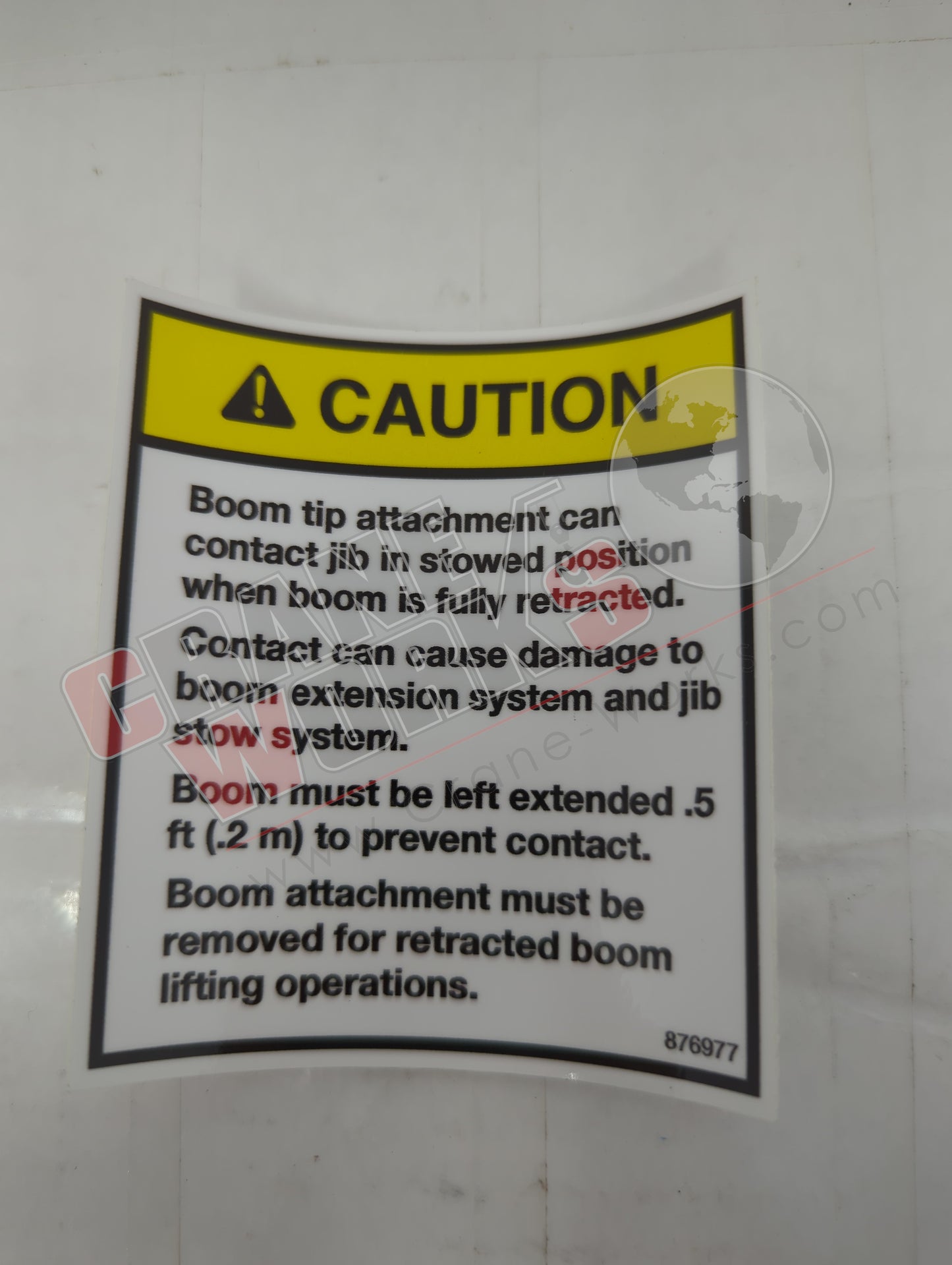Picture of 876977, a New Decal - Caution Boom Attachment, angle 2.