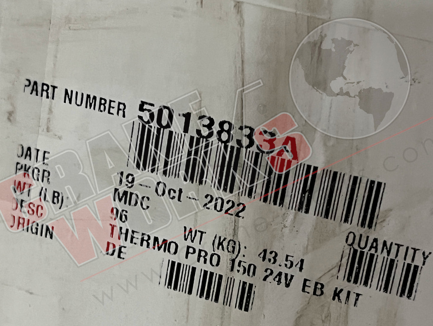 Picture of 5013833A, 24v Webasto heater unit's factory barcode and information area.
