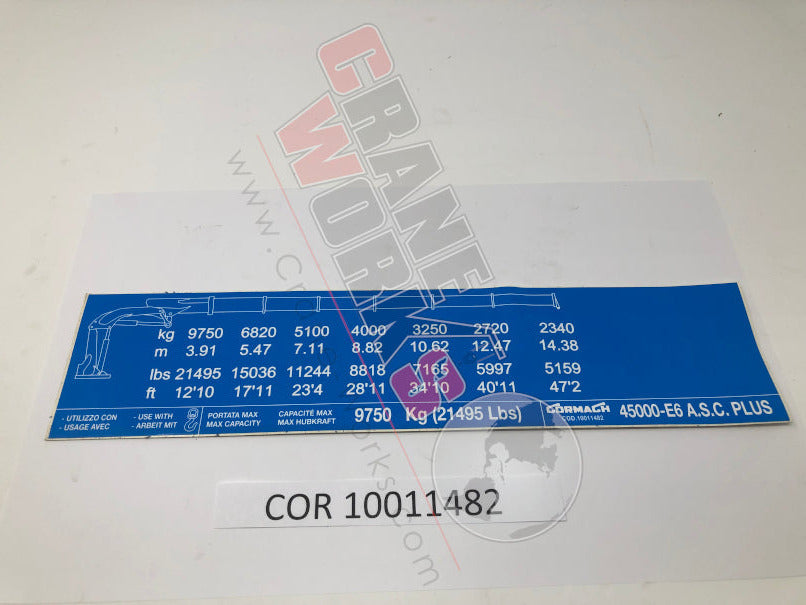 Picture of COR 10011482 NEW LOAD CHART 45000E6