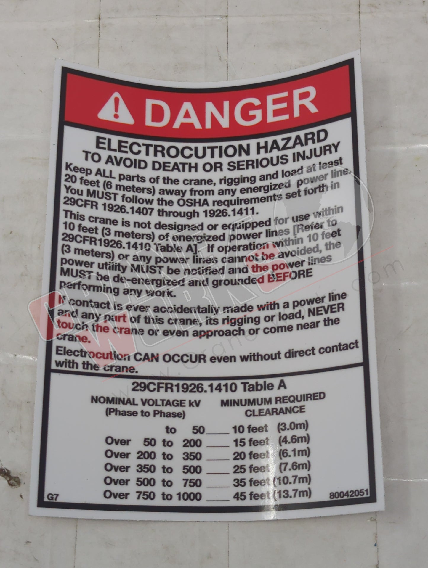 80042051 | New Decal-Danger-Electrocution Hazard