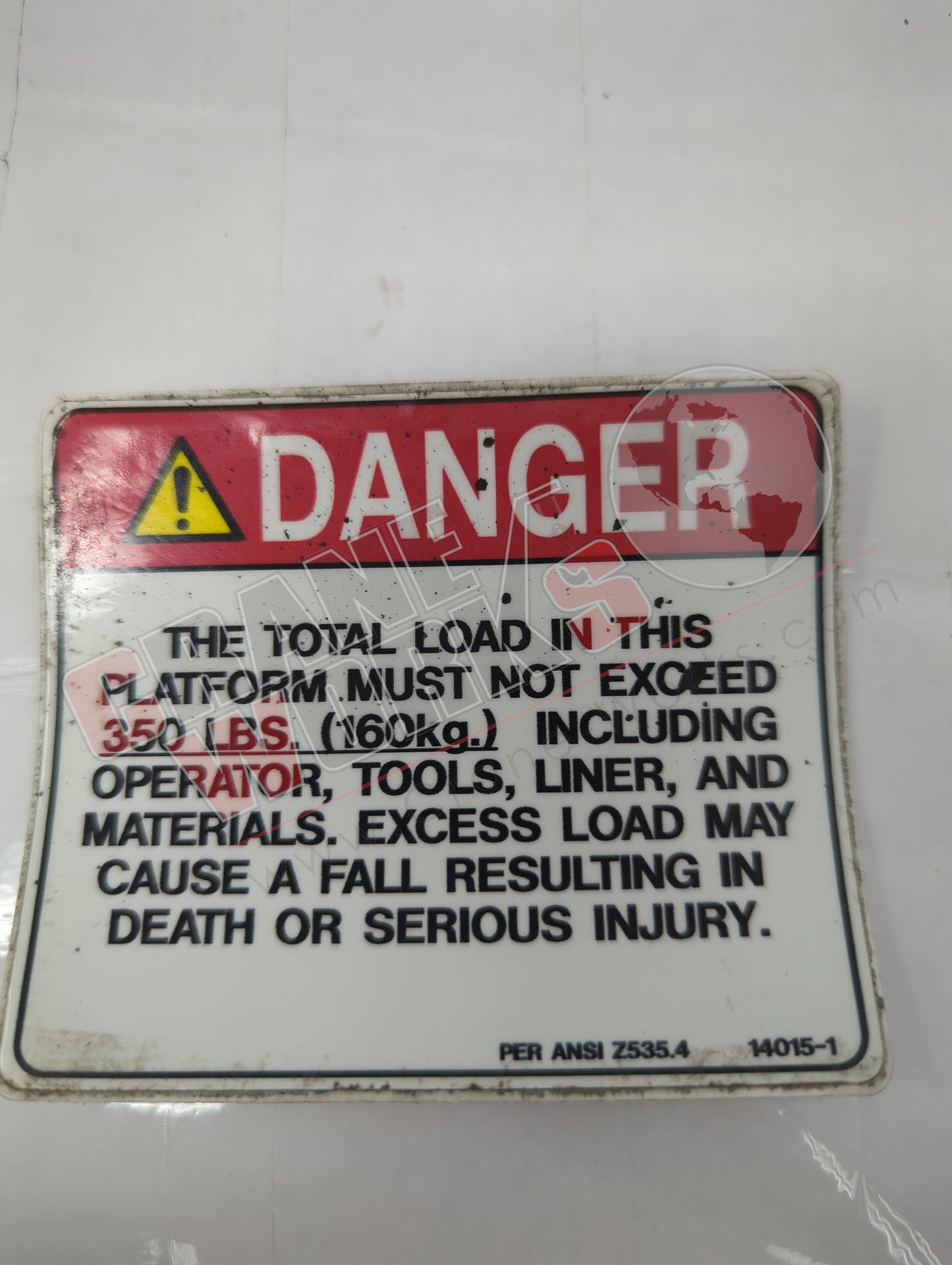 14015-1 | New Decal; Platfrom Cap 350Lbs
