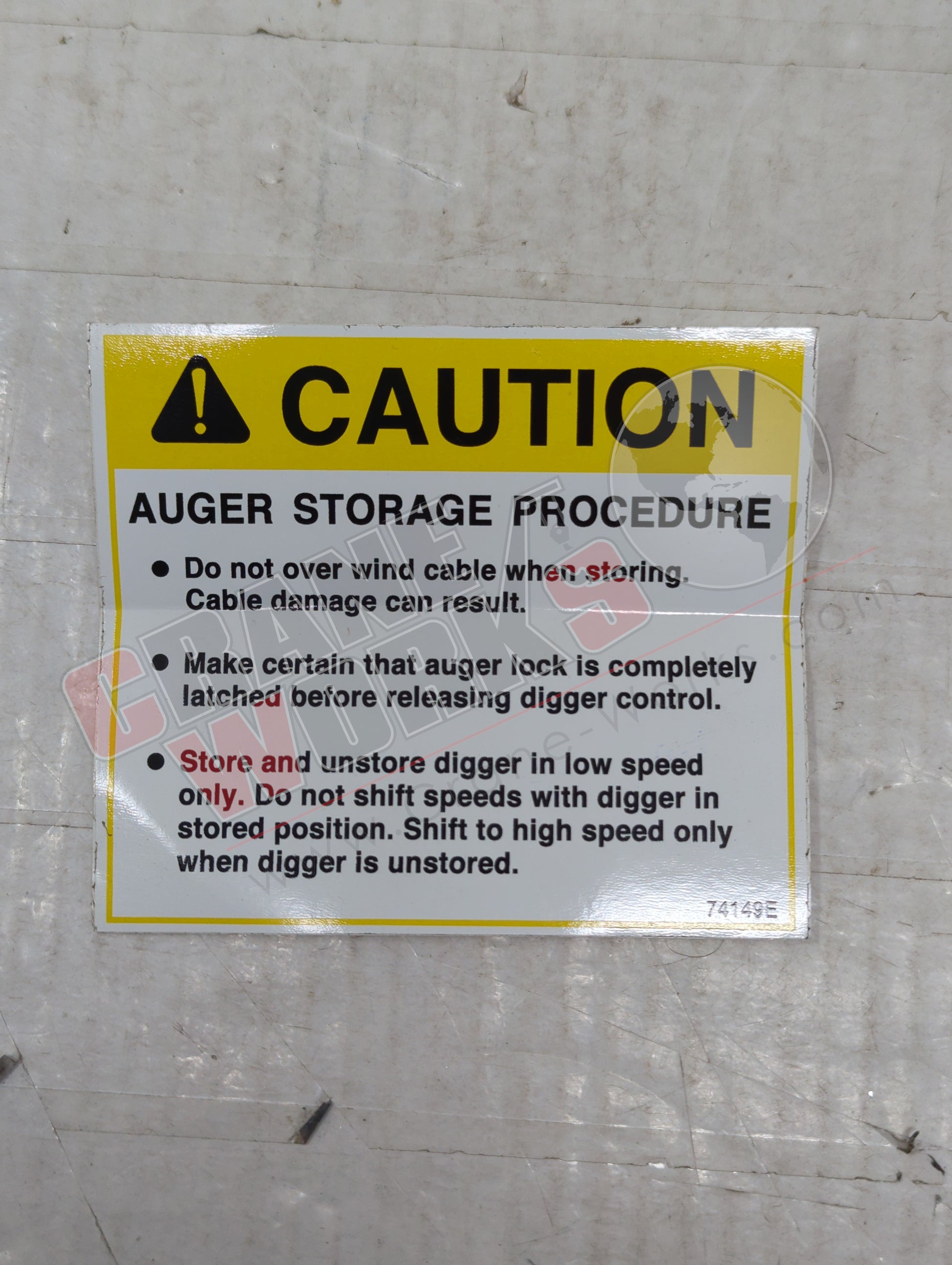 Picture of 74149TU, a  New Decal Caution (Auger Storage), angle 2.