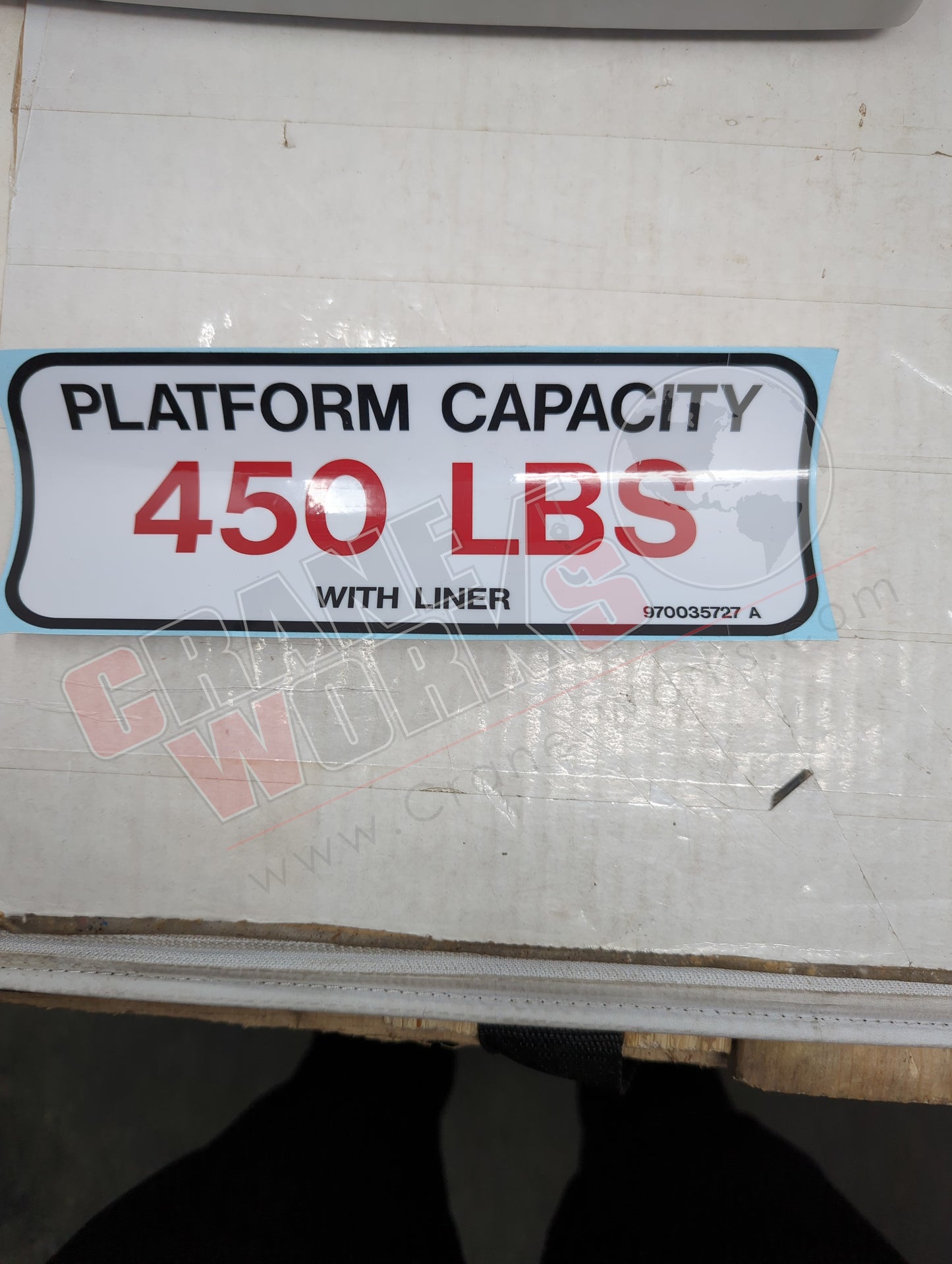 Picture of 970035727A, a  New Placard 450Lbs W/Liner **See Comments**, angle 2.