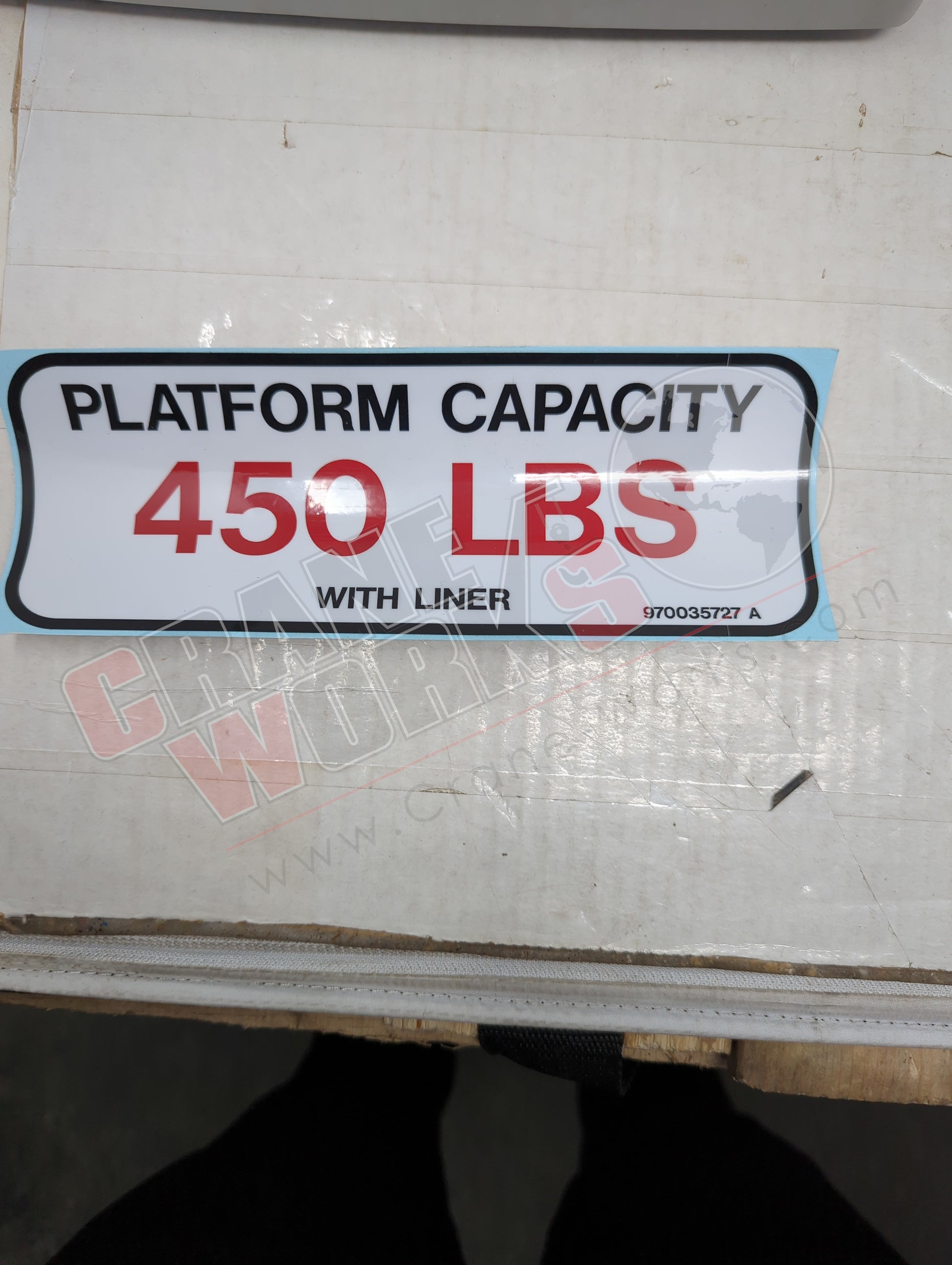 Picture of 970035727A, a  New Placard 450Lbs W/Liner **See Comments**, angle 2.