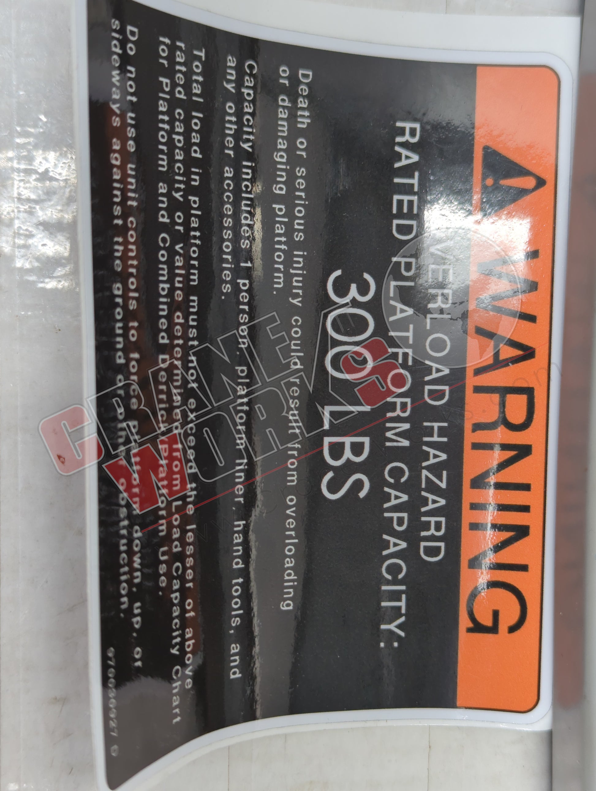 Picture of 970030927, a  New Platform 300Lb Capacity Decal, angle 2.