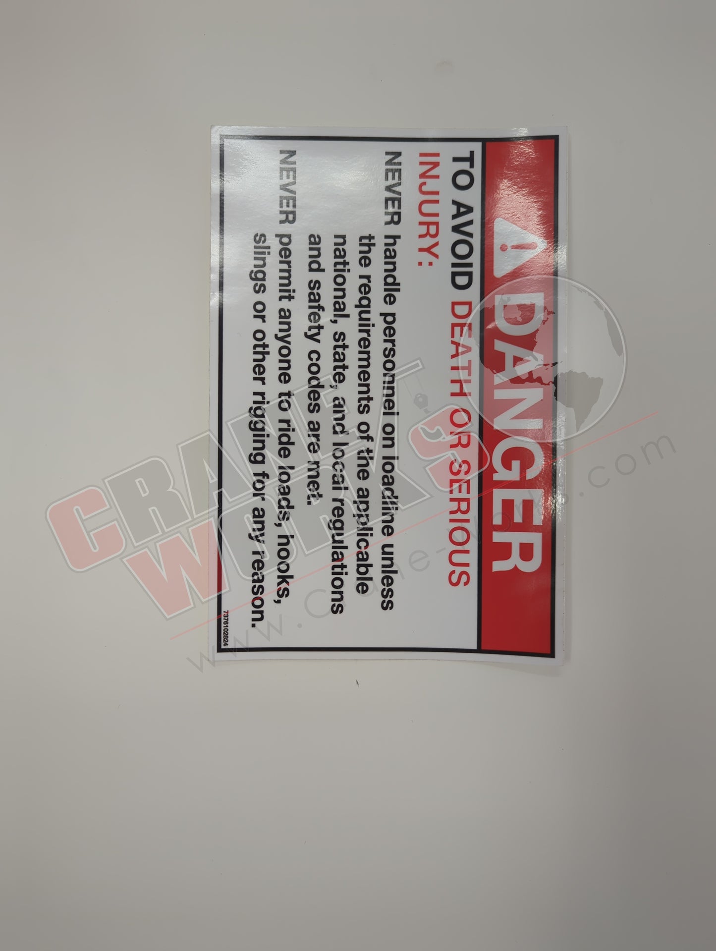 7376102824 | New Hoist Danger Decal
