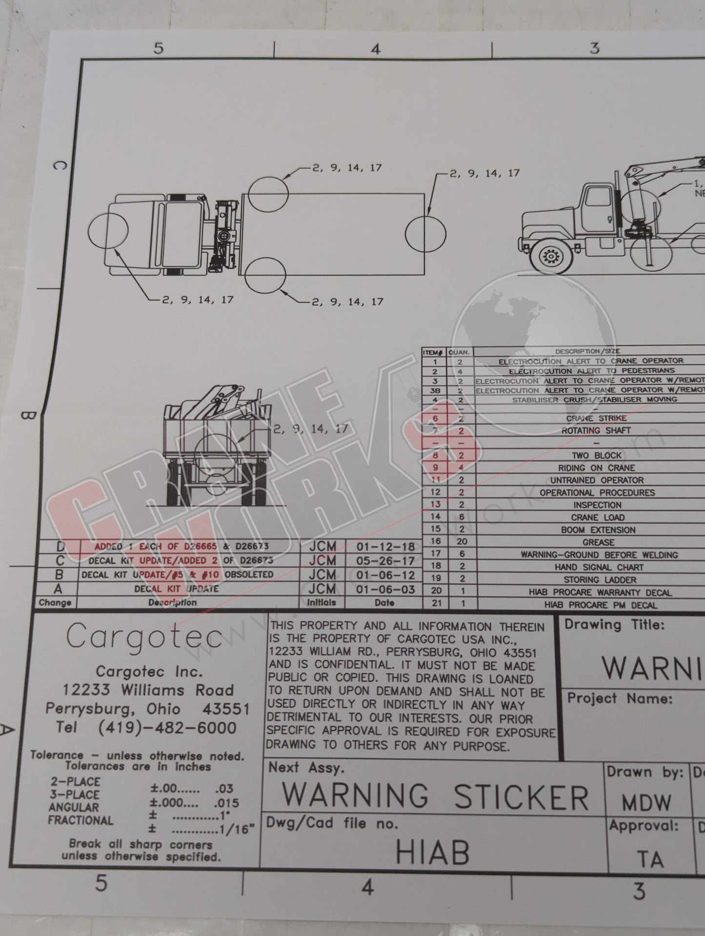 D23628 | New Crane Warning Decal Kit