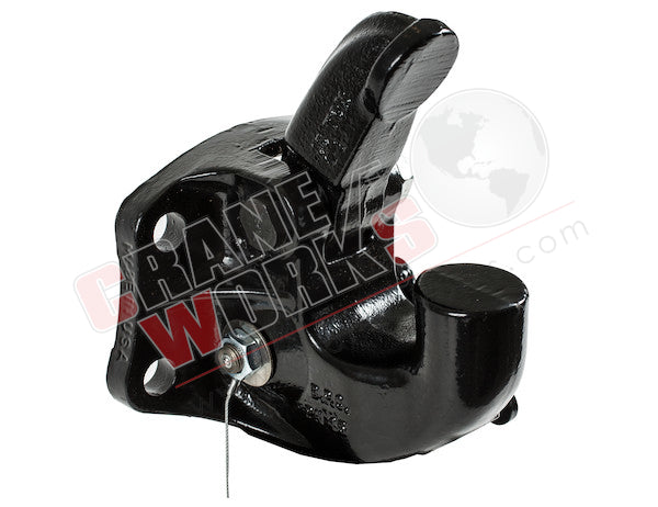 Picture of PH45 pintle hook, front 45 degree angle, clamp is open.