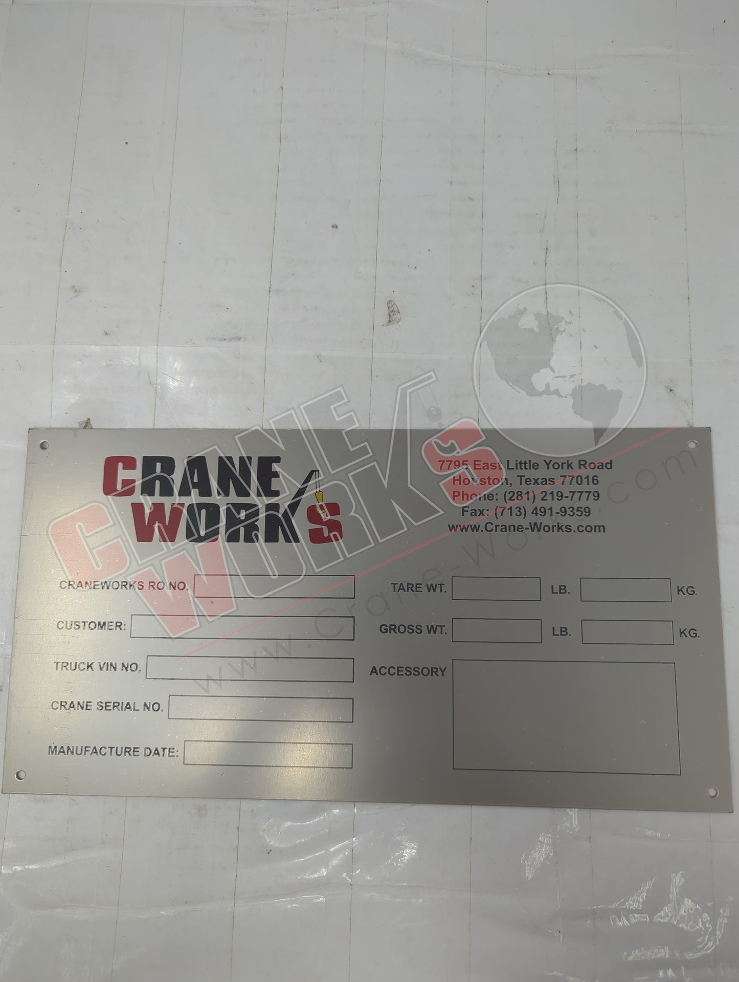 9999-M | New Craneworks Vin Data Plate-#Cwh