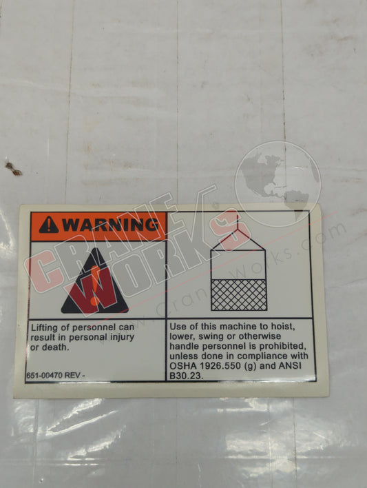651-00470 | New Placard Personnel Lifting