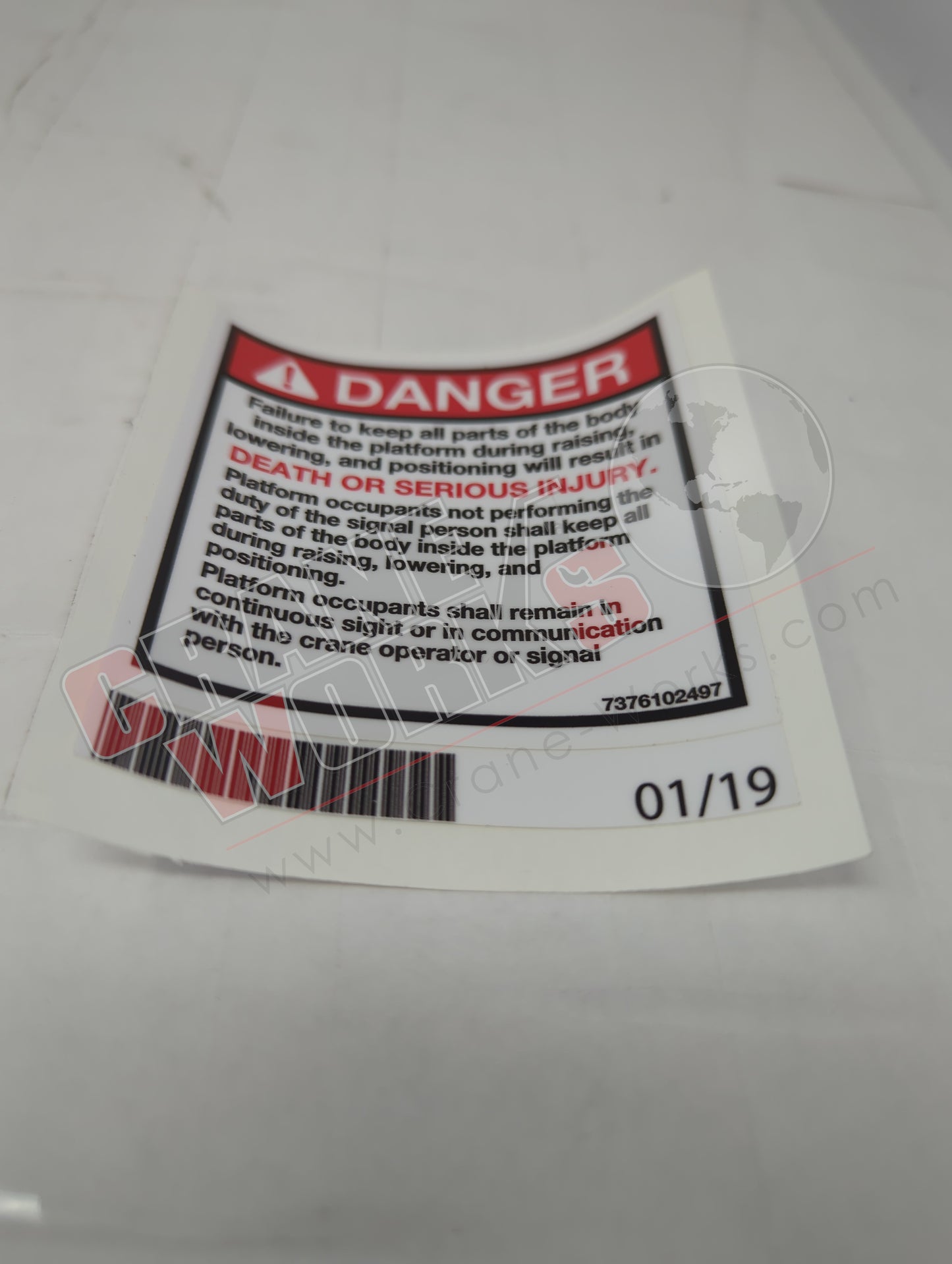 7376102497 | New Decal - Danger Basket Movement Haz