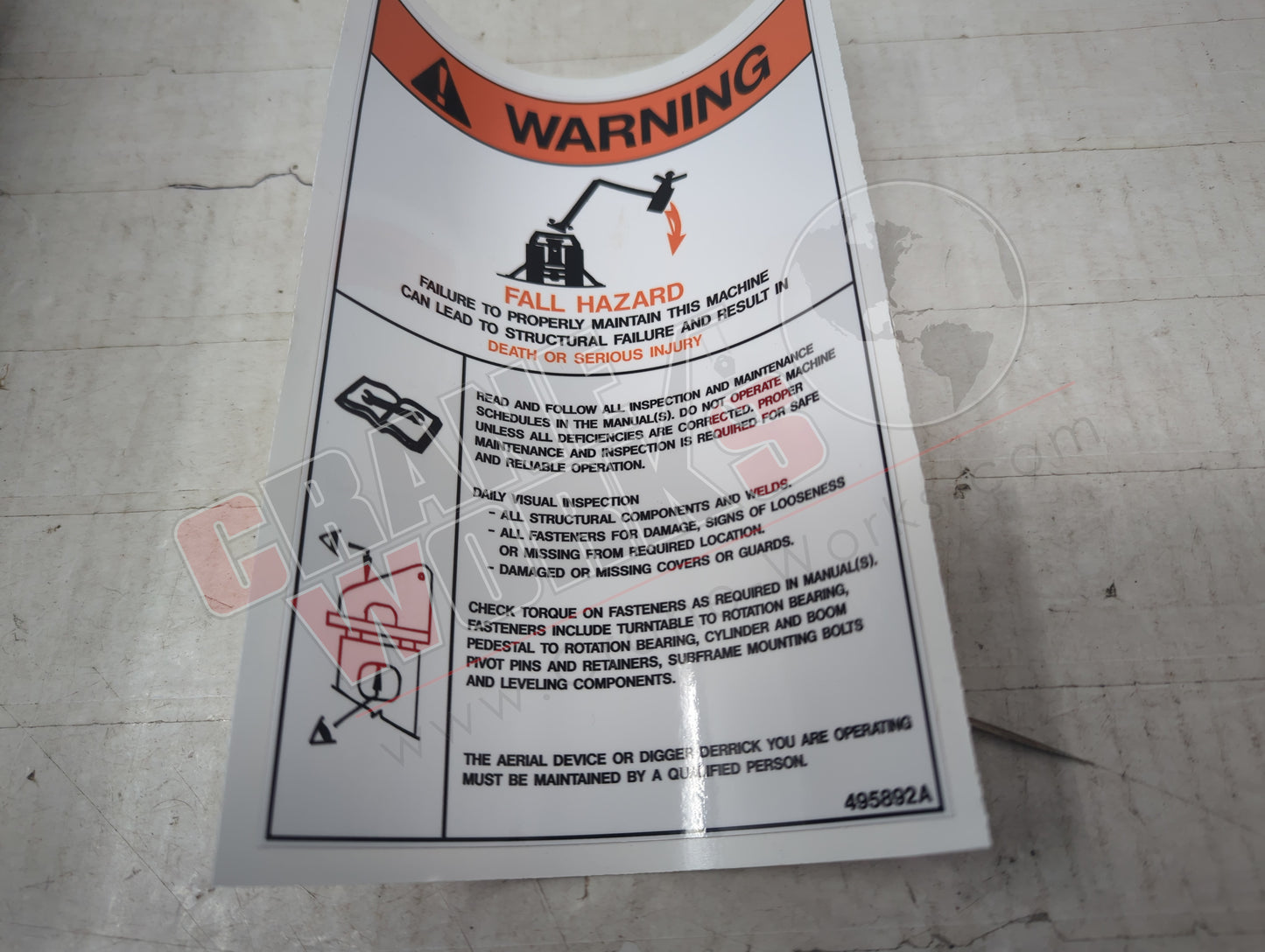 495892TU | New Decal Maintinance Warning