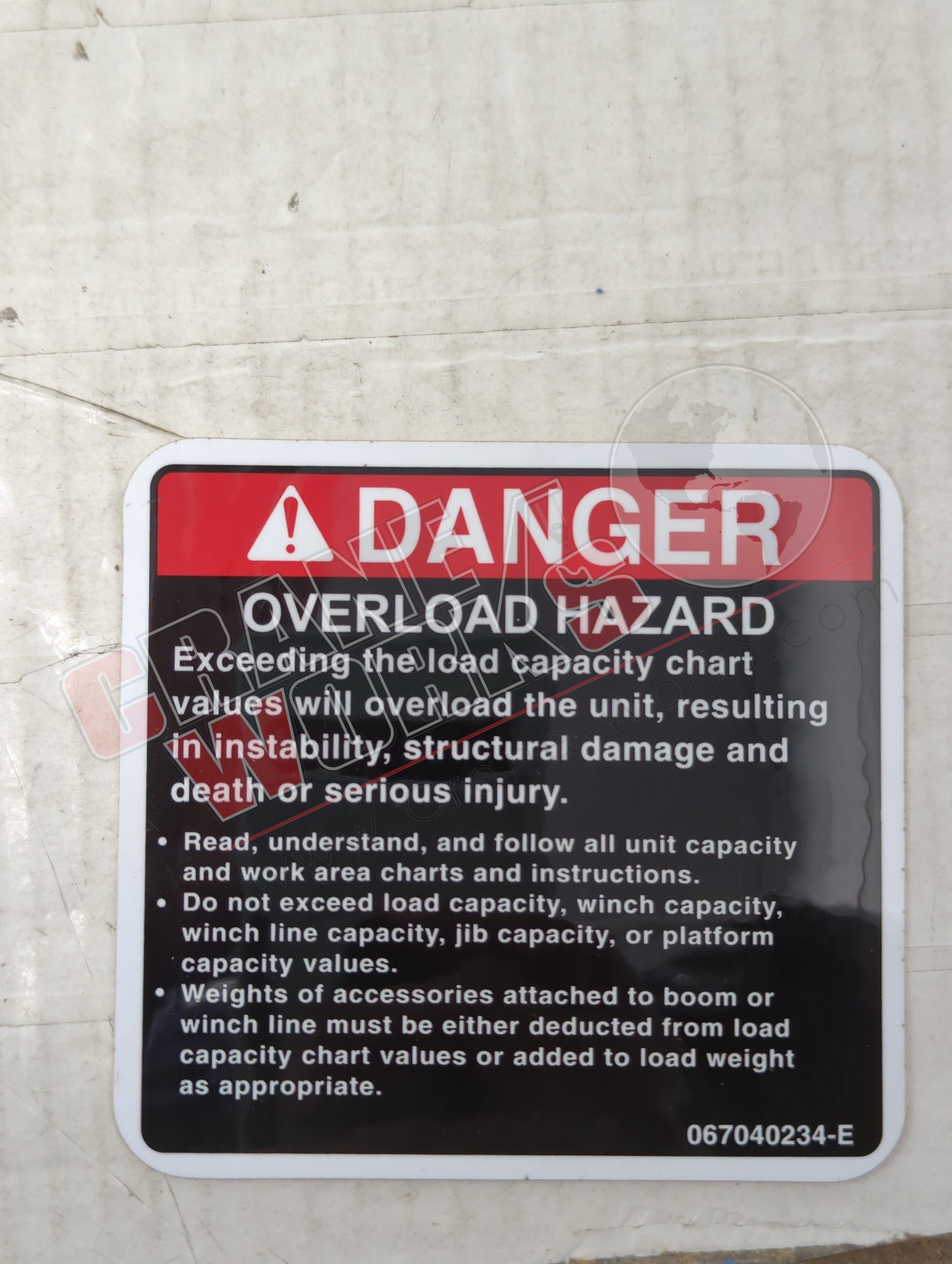 067040234 | New Overload Hazard Danger Decal