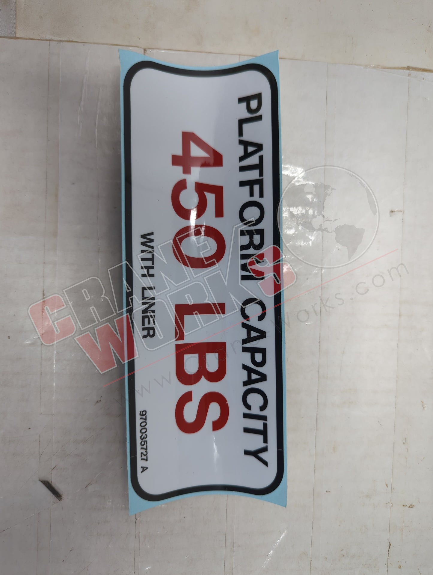 Picture of 970035727A, a  New Placard 450Lbs W/Liner **See Comments**.