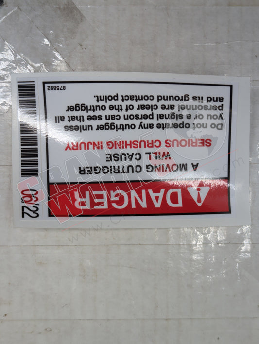 875892 | New Decal - Danger Outrigger