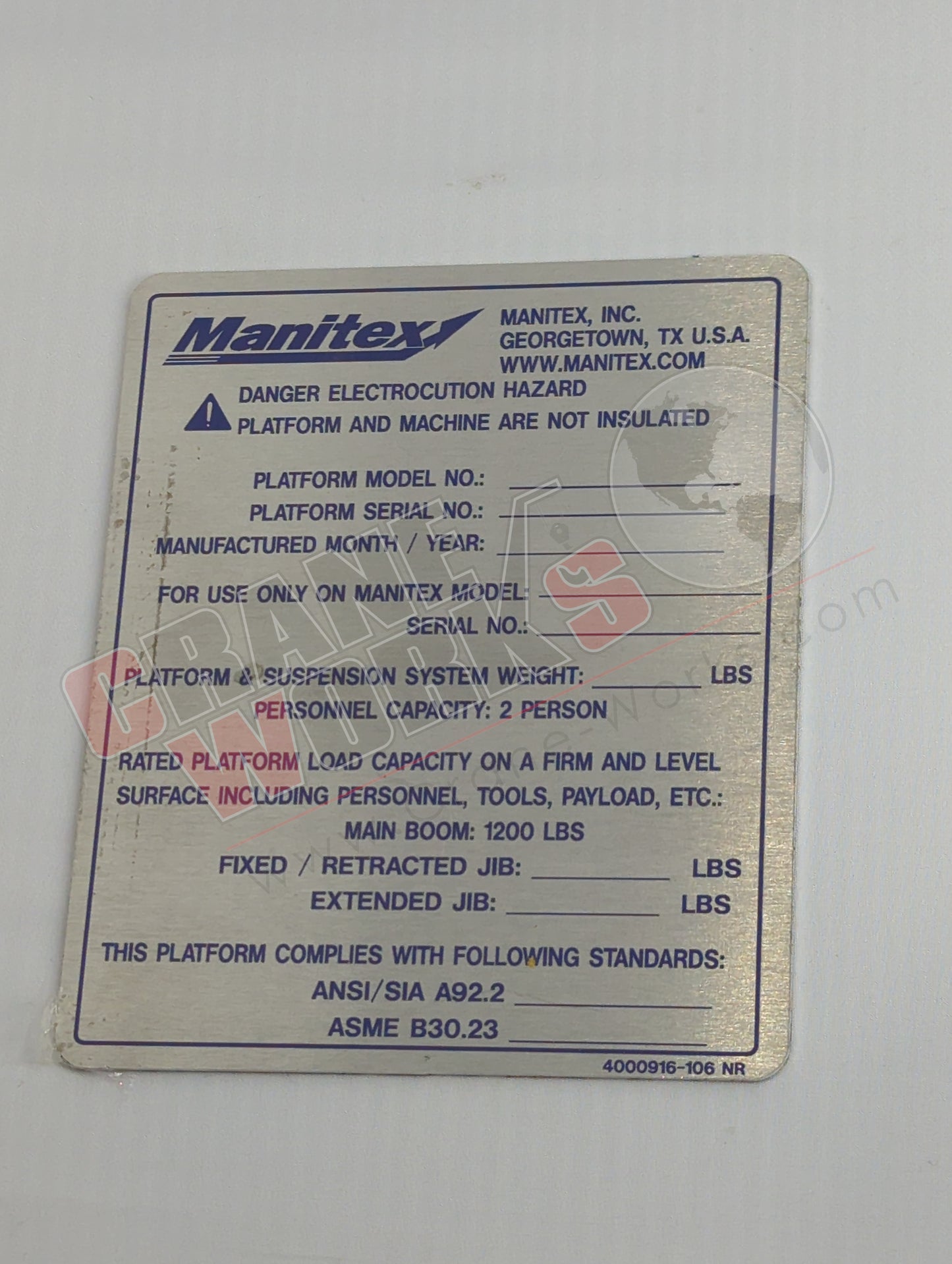 4000916.106 | New Man Basket S/N Plate/Unstamped