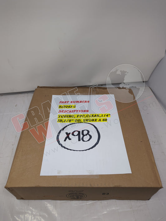 929243-5 | New Tubing,Pvc,Clear,1/4" Id,3/8" Od, Shore A 60