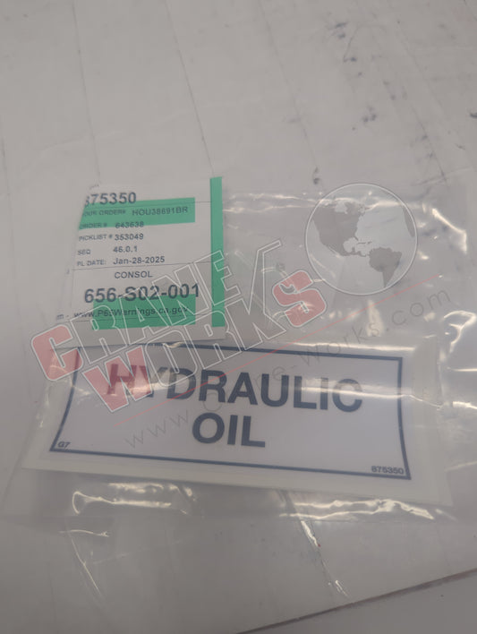 875350 | New Decal Hyd Oil