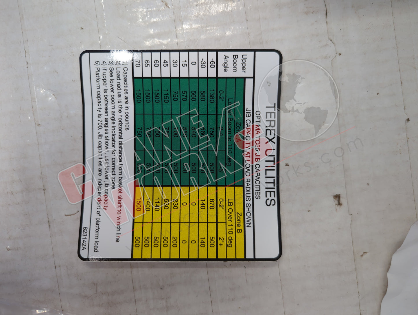 623142TU | New Jib Chart Optima Tc55 700 Lbs