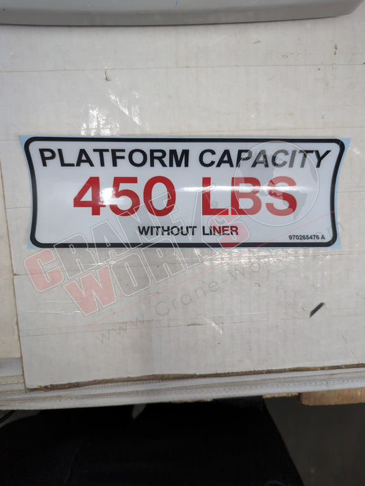 Picture of 970265476, a  New Placard 450Lbs Wo/Liner **See Comments*.