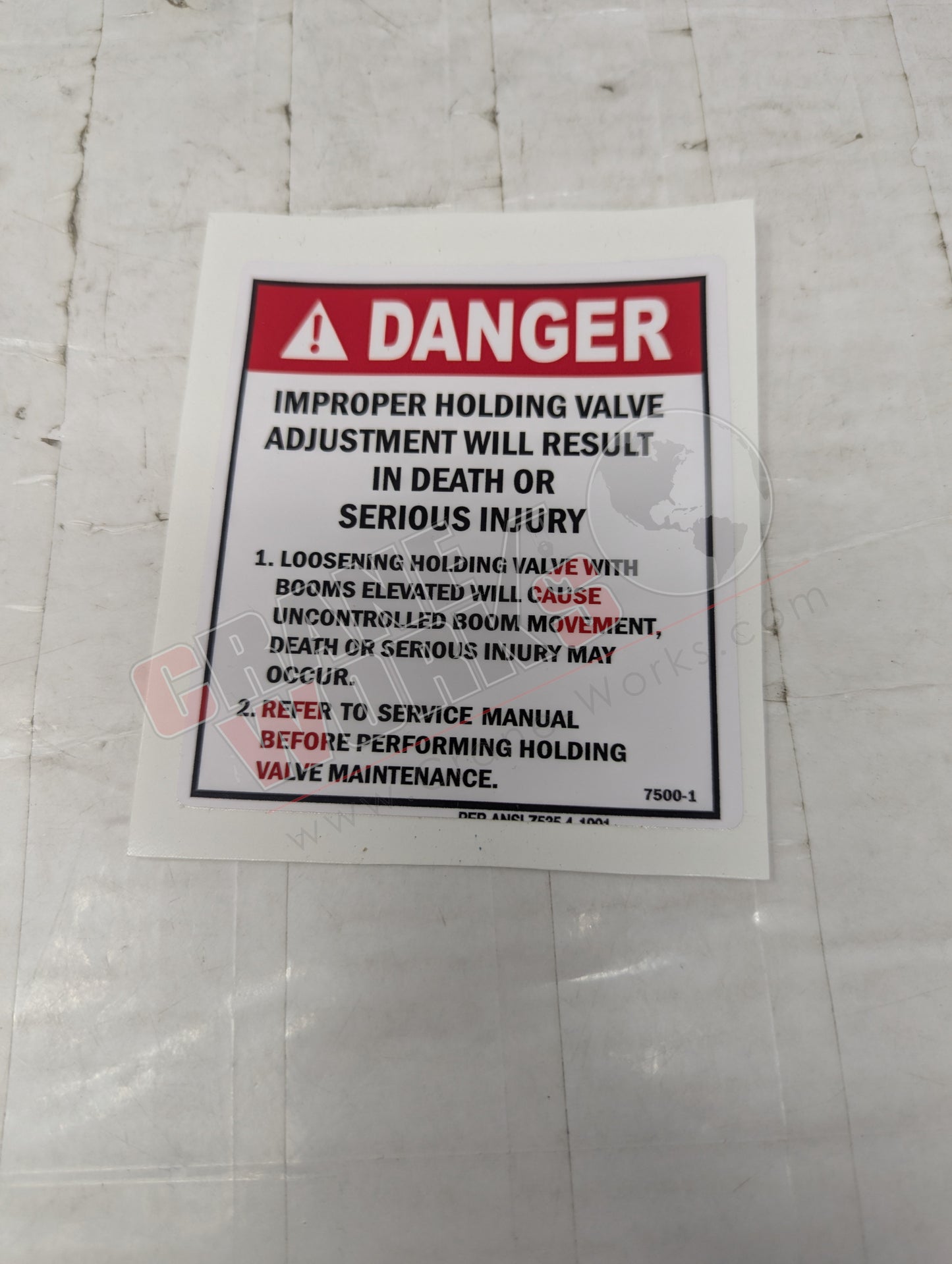 Picture of 7500-1, a  New Holding Valve Decal, angle 2.