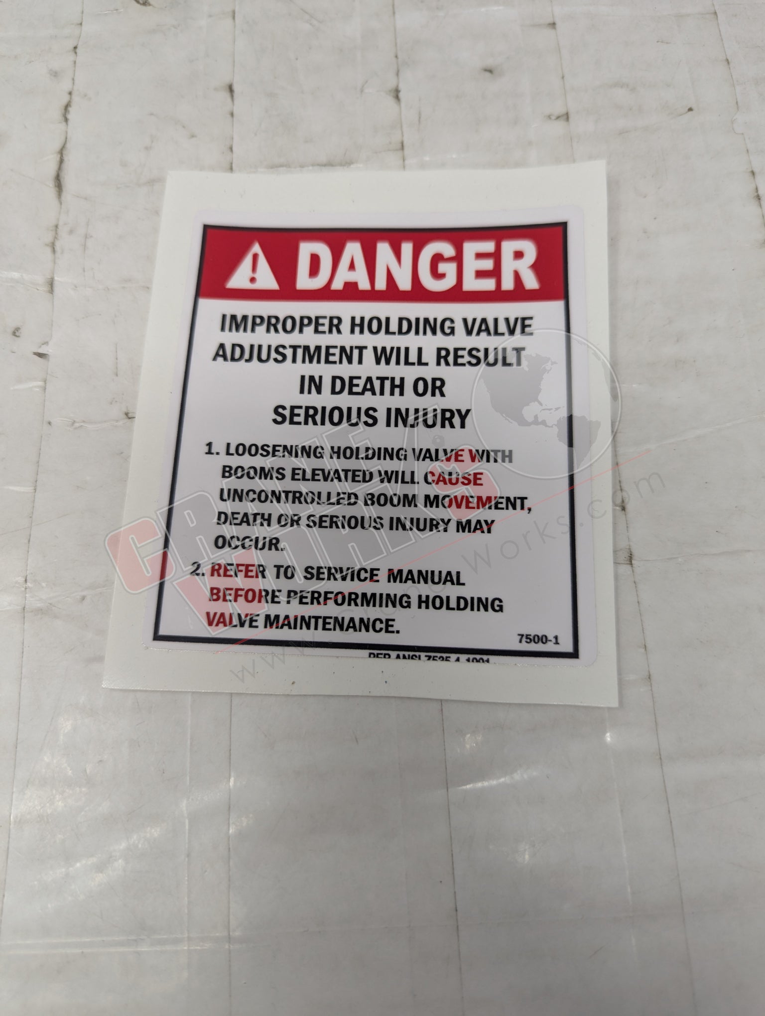 Picture of 7500-1, a  New Holding Valve Decal, angle 2.