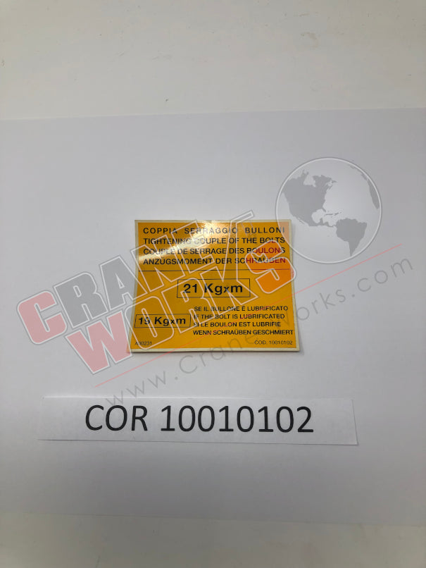 Picture of COR 10010102 NEW DECAL   P01