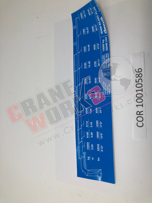 Picture of COR 10010586 NEW LOAD CHART 40400-E6.ASC PLUS