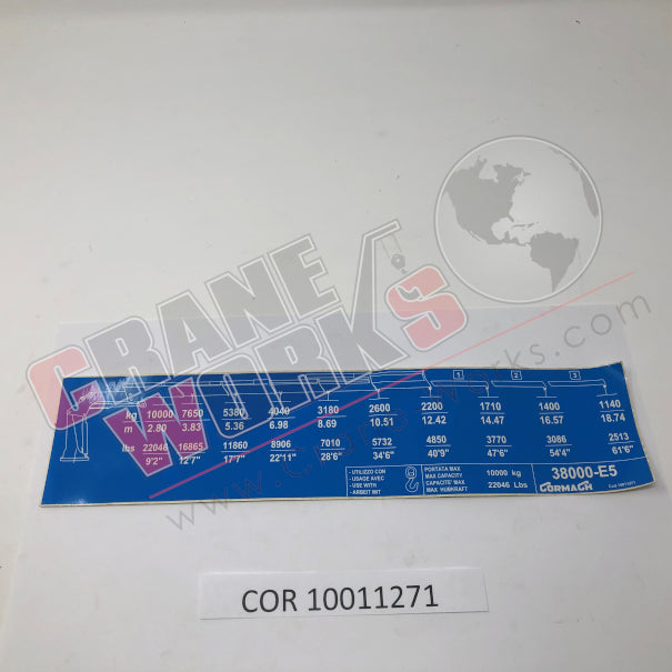 Picture of COR 10011271 NEW PLATE/STICKER  38000E5