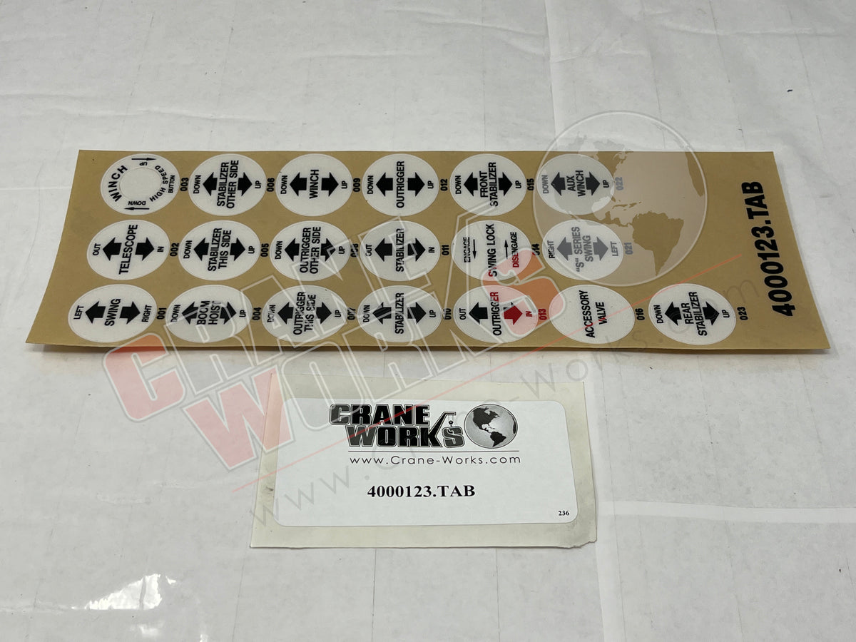 Machine Control Decals 4000123.TAB | NEW DECAL SET, LEVER CONTROL KNOBS – CraneWorks