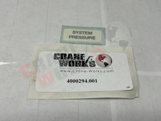 Picture of 4000294.001, SYS PRESSURE DECAL