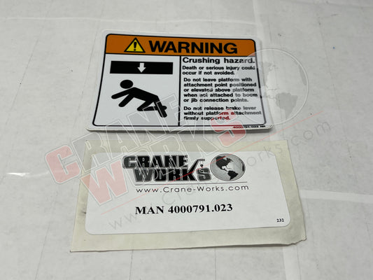 Picture of 4000791.023, DECAL, WARNING BRAKE RELEASE