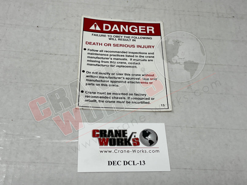 Picture of DEC DCL-13 NEW DANGER, FAILURE TO OBEY